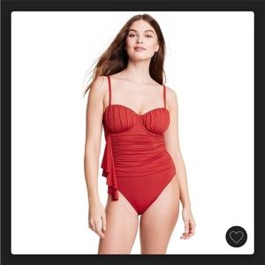 Rhode x target embossed dot ruffle medium coverage one piece swimsuit size:S
